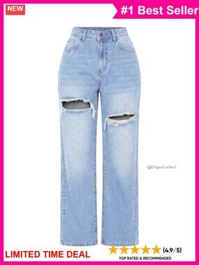 High Waisted Wide Leg Distressed Stretchy Jeans